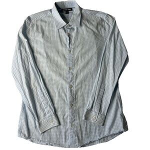 Michael Kors Mens L Long Sleeve Button Down Blue Shepard Check Slim Fit